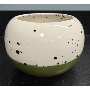 ALR Handmade Pottery Bowl Planter Speckled Green Cream Art Ceramic 6" USA‎